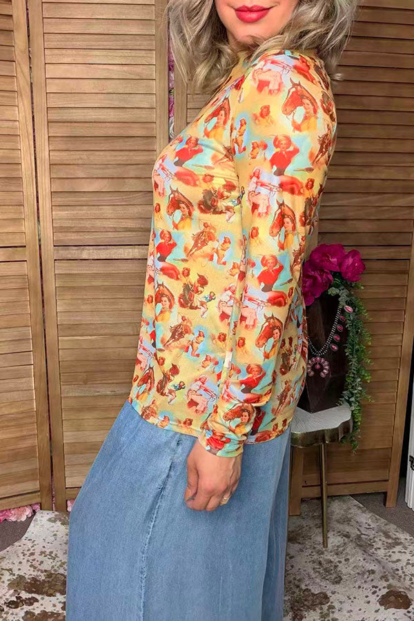 Western cowgirls sheer long sleeve women's boutique top Southern Stitch XCH17408