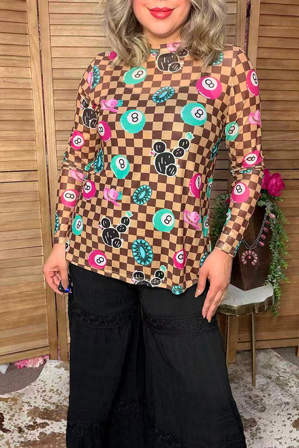 Western checkered sheer long sleeve women's boutique top Southern Stitch XCH17409