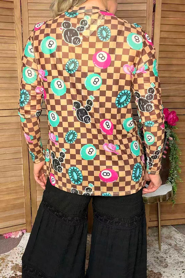 Western checkered sheer long sleeve women's boutique top Southern Stitch XCH17409