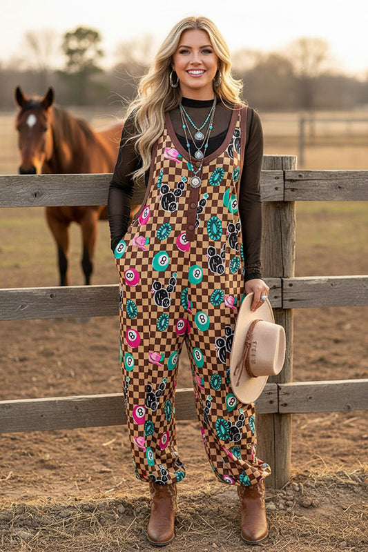 Western Checkered & 8-balls Loose Overall Women's Romper/Jumpsuit Southern Stitch XCH17410