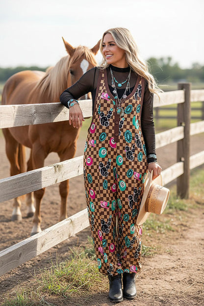 Western Checkered & 8-balls Loose Overall Women's Romper/Jumpsuit Southern Stitch XCH17410