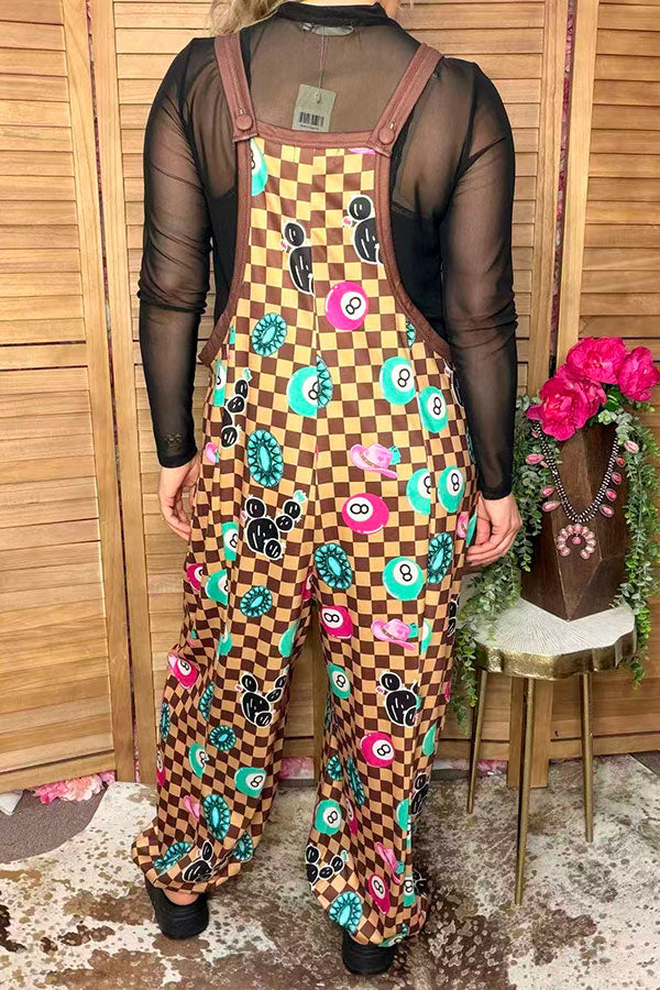 Western Checkered & 8-balls Loose Overall Women's Romper/Jumpsuit Southern Stitch XCH17410