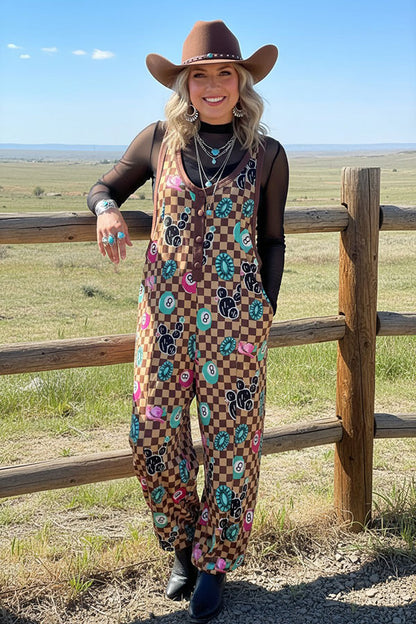 Western Checkered & 8-balls Loose Overall Women's Romper/Jumpsuit Southern Stitch XCH17410
