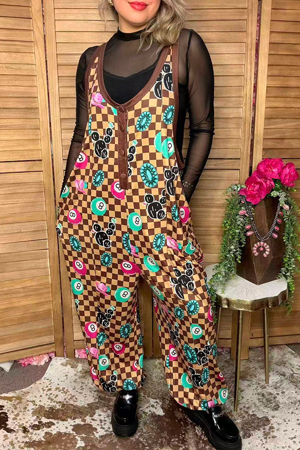 Western Checkered & 8-balls Loose Overall Women's Romper/Jumpsuit Southern Stitch XCH17410