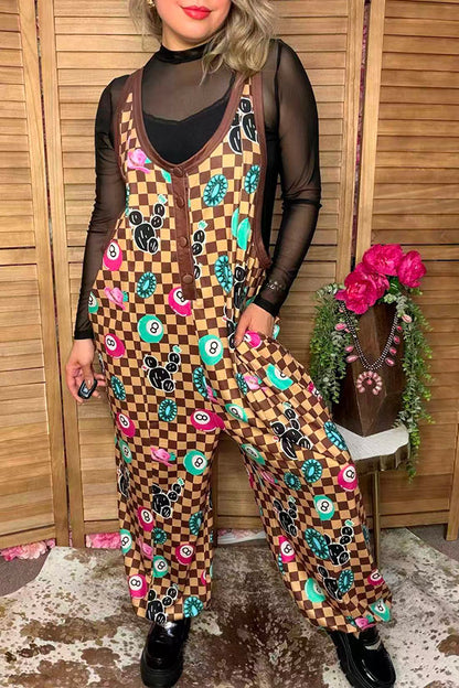 Western Checkered & 8-balls Loose Overall Women's Romper/Jumpsuit Southern Stitch XCH17410