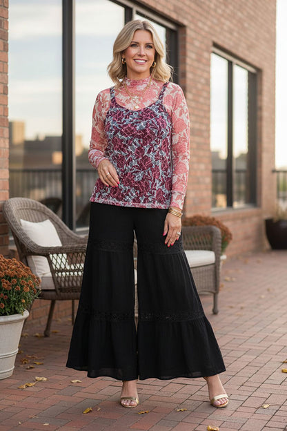 Western pink rose sheer lace women's boutique top Southern Stitch XCH17439
