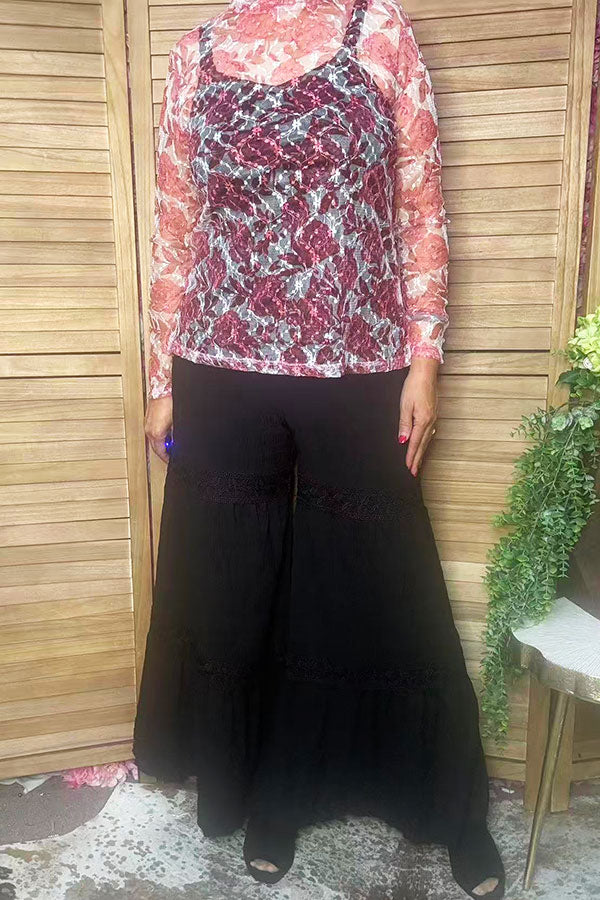 Western pink rose sheer lace women's boutique top Southern Stitch XCH17439
