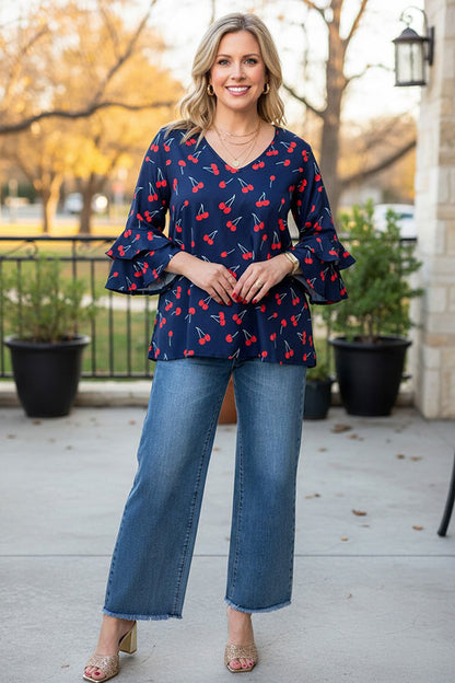 Trendy cherry navy blue women's boutique top Southern Stitch XCH17442