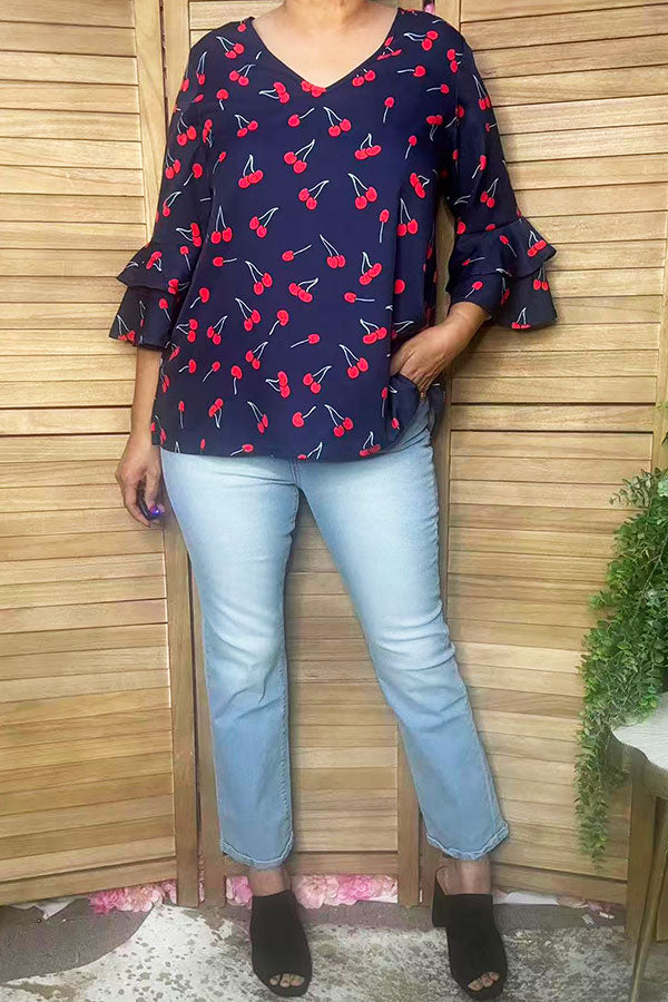 Trendy cherry navy blue women's boutique top Southern Stitch XCH17442