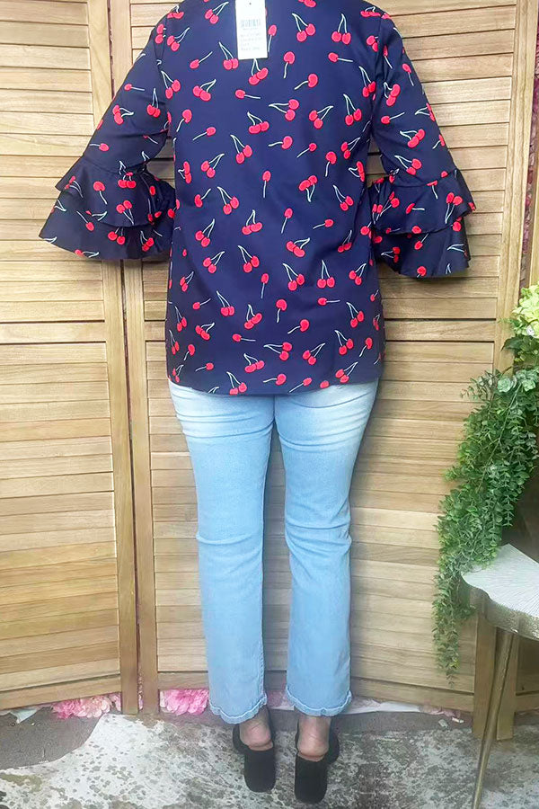 Trendy cherry navy blue women's boutique top Southern Stitch XCH17442