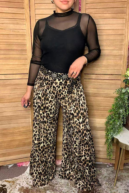 Western leopard tiered wide leg women's boutique pant Southern Stitch XCH17450