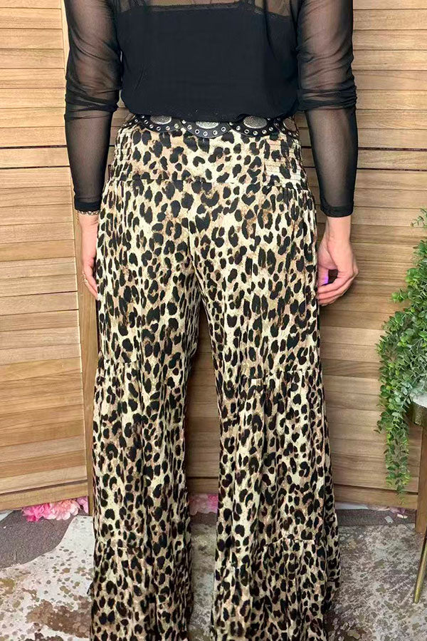 Western leopard tiered wide leg women's boutique pant Southern Stitch XCH17450