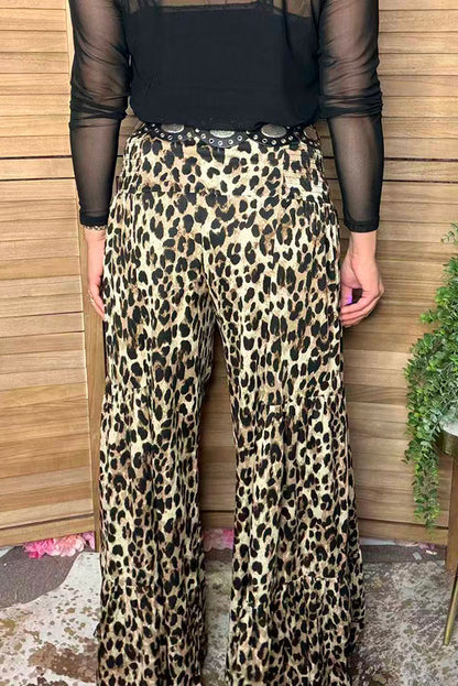 Western leopard tiered wide leg women's boutique pant Southern Stitch XCH17450