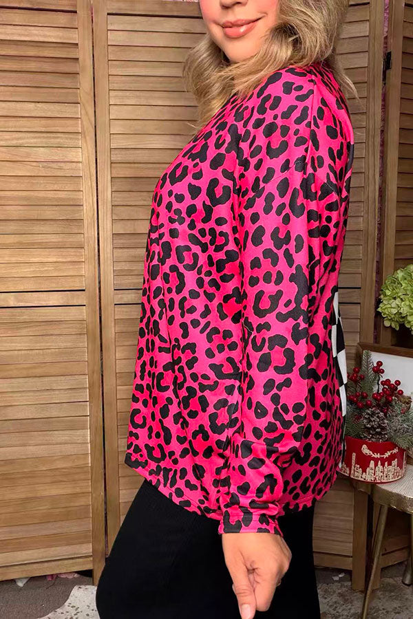 Western pink leopard & checkered long sleeve women's boutique cardigan Southern Stitch XCH17465