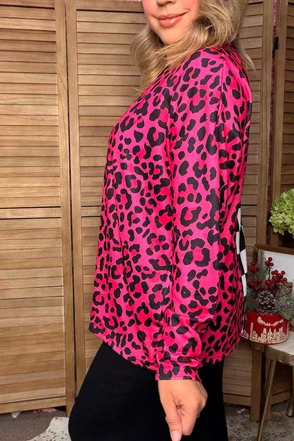 Western pink leopard & checkered long sleeve women's boutique cardigan Southern Stitch XCH17465