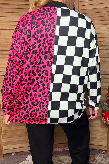 Western pink leopard & checkered long sleeve women's boutique cardigan Southern Stitch XCH17465