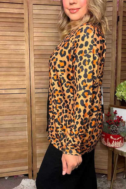 Western leopard & checkered long sleeve women's boutique cardigan Southern Stitch XCH17466