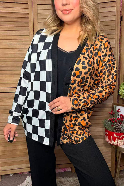 Western leopard & checkered long sleeve women's boutique cardigan Southern Stitch XCH17466