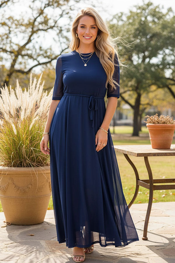 Western navy blue sheer maxi women boutique dress Southern Stitch XCH17472
