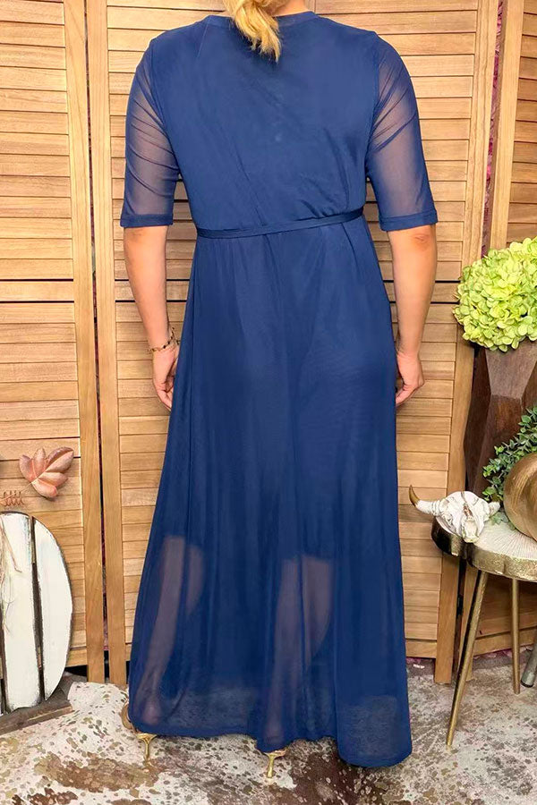 Western navy blue sheer maxi women boutique dress Southern Stitch XCH17472
