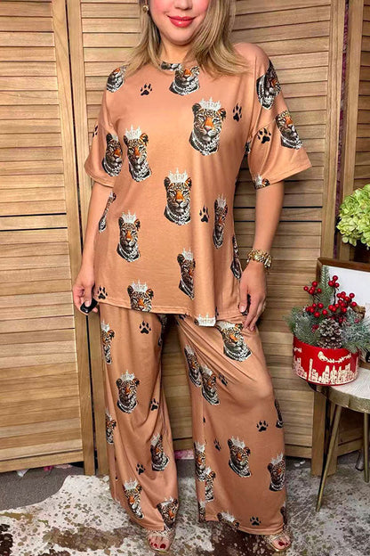 Western crown leopard print top & pant women's boutique set Southern Stitch XCH17478