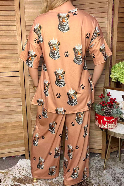 Western crown leopard print top & pant women's boutique set Southern Stitch XCH17478