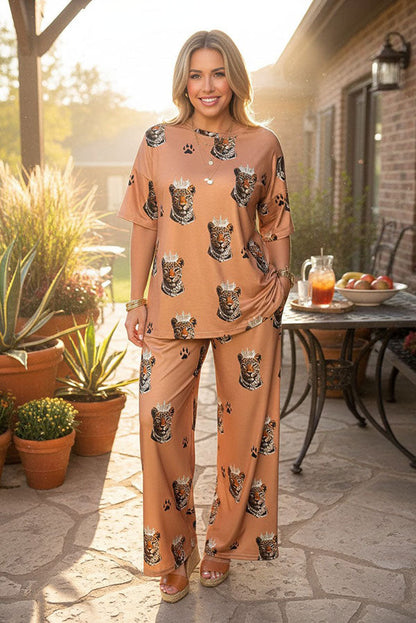 Western crown leopard print top & pant women's boutique set Southern Stitch XCH17478