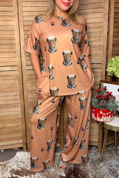 Western crown leopard print top & pant women's boutique set Southern Stitch XCH17478