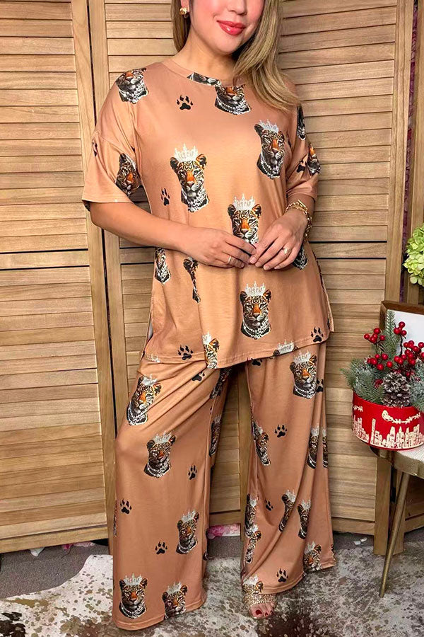 Western crown leopard print top & pant women's boutique set Southern Stitch XCH17478