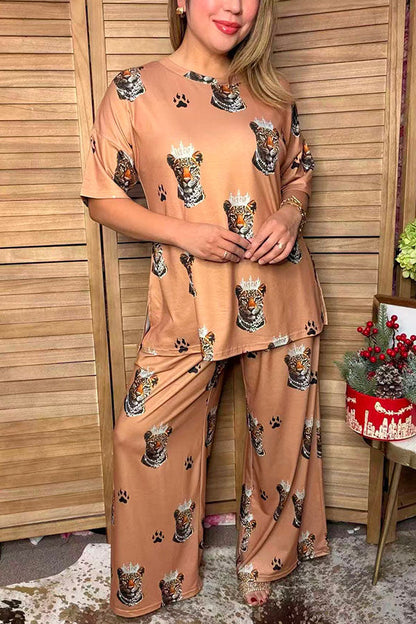 Western crown leopard print top & pant women's boutique set Southern Stitch XCH17478
