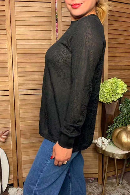 Western paisley pattern black lace sheer women's boutique top Southern Stitch XCH17480
