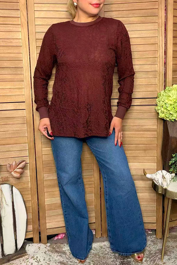 Western paisley pattern brown lace sheer women's boutique top Southern Stitch XCH17481