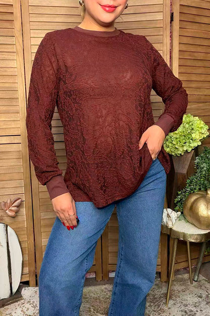 Western paisley pattern brown lace sheer women's boutique top Southern Stitch XCH17481