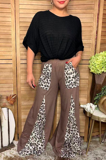 Western leopard & brown patchwork wide leg women's boutique pant XCH17483