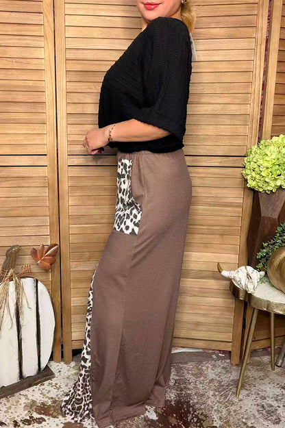Western leopard & brown patchwork wide leg women's boutique pant XCH17483