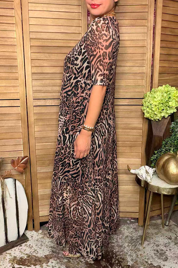 Western animal leopard & zebra sheer maxi women boutique dress Southern Stitch XCH17487