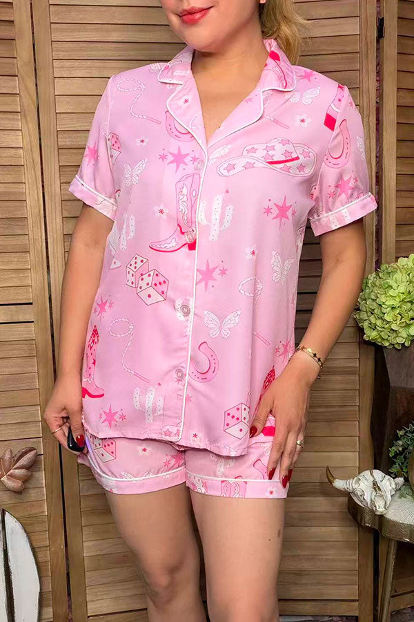 Western pink cowgirls top & shorts boutique women pajamas set Southern Stitch XCH17501
