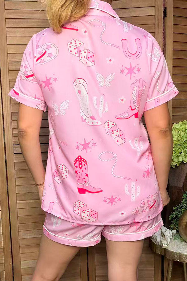 Western pink cowgirls top & shorts boutique women pajamas set Southern Stitch XCH17501