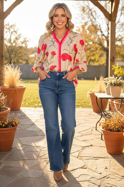 Trendy florals 3/4 sleeve women's boutique top Southern Stitch XCH17541