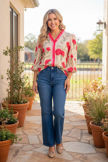 Trendy florals 3/4 sleeve women's boutique top Southern Stitch XCH17541