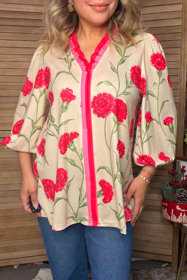 Trendy florals 3/4 sleeve women's boutique top Southern Stitch XCH17541