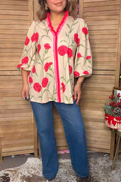 Trendy florals 3/4 sleeve women's boutique top Southern Stitch XCH17541