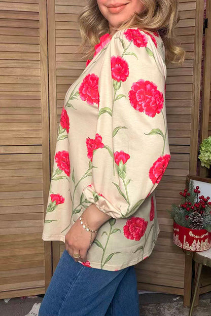 Trendy florals 3/4 sleeve women's boutique top Southern Stitch XCH17541