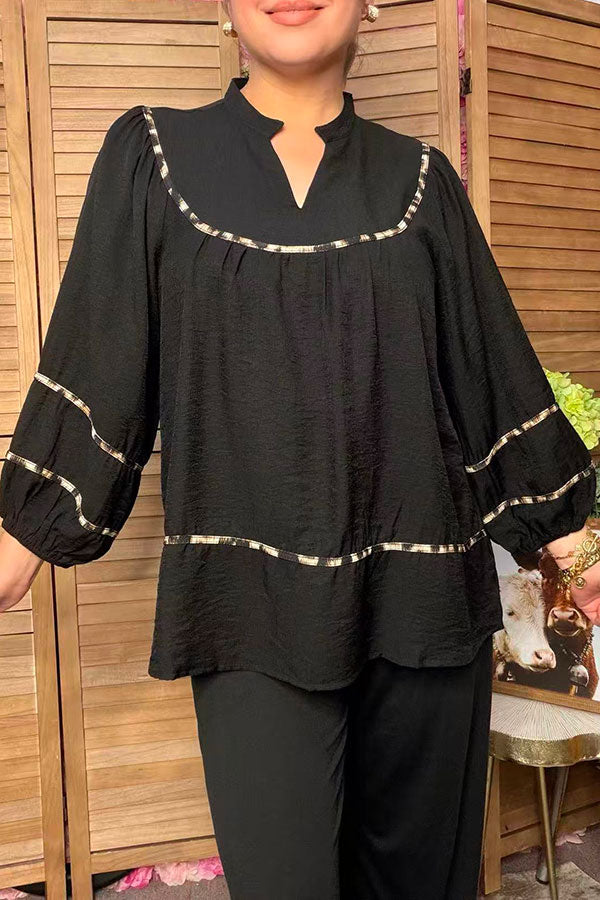 Western leopard trim black babydoll women's boutique top Southern Stitch XCH17545