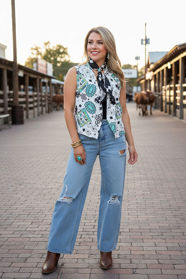 Western jewel & dice lucky cowgirl women's boutique vest Southern Stitch XCH17556