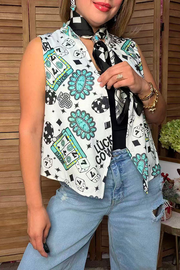 Western jewel & dice lucky cowgirl women's boutique vest Southern Stitch XCH17556
