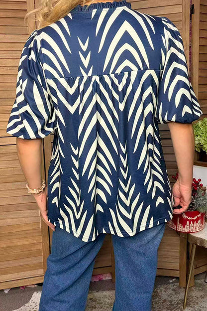 Southwestern chevron puff sleeve women's boutique blouse Southern Stitch XCH17557