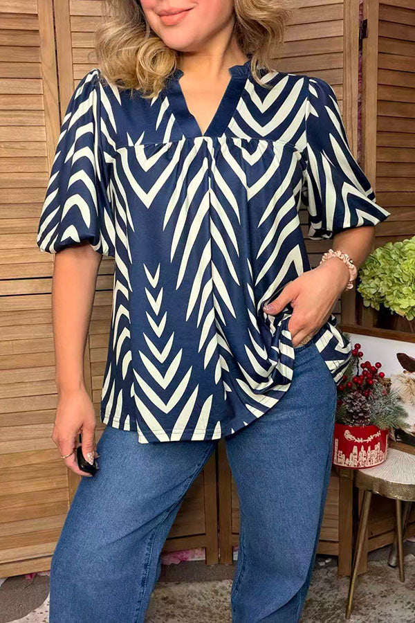 Southwestern chevron puff sleeve women's boutique blouse Southern Stitch XCH17557