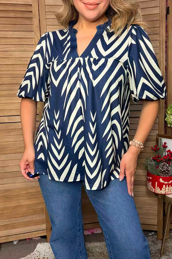 Southwestern chevron puff sleeve women's boutique blouse Southern Stitch XCH17557