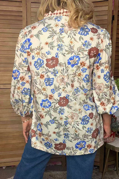 Trendy floral print & plaid ruffle women's boutique tops Southern Stitch XCH17652